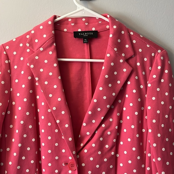 Talbots Pink White Polka Dot Single Breast 2 Button Blazer Size M Petite MP - Picture 6 of 14
